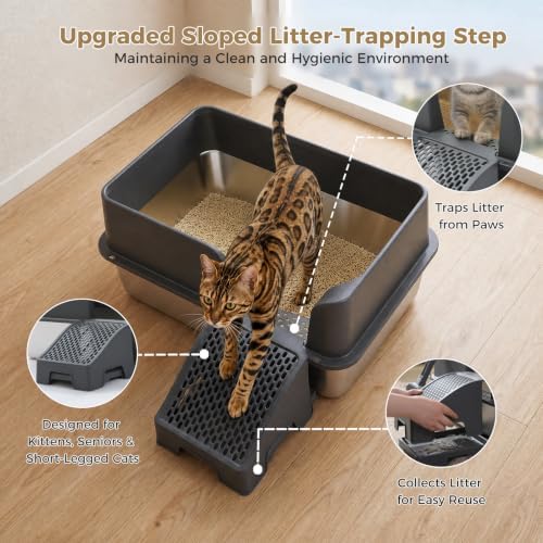 MUTTROS Stainless Steel Cat Litter Box, 69L XL High Sided - Image 5