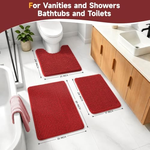 Ophanie Red Bathroom Rugs Sets 3 Piece, Soft Chenille Bath Mat, Non Slip - Image 2
