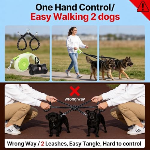 Dual Retractable Dog Leash for 2 Large Dogs, One-Button Break and Lock - Image 2