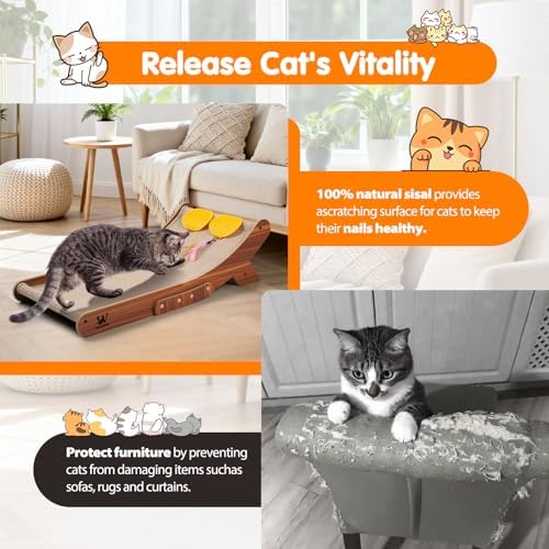 Sisal Cat Scratcher Bed, Natural Solid Wood Scratch Lounger, No Mess Scratching - Image 5