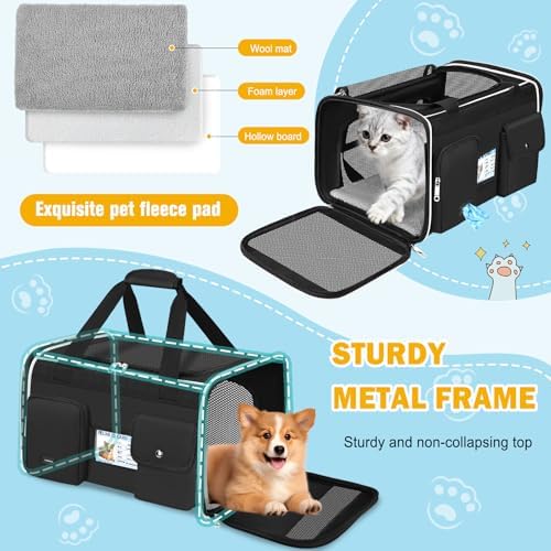 HUANLANG Large Cat Carrier Soft Sided Travel Pet Carrier Airline Approved - Image 6
