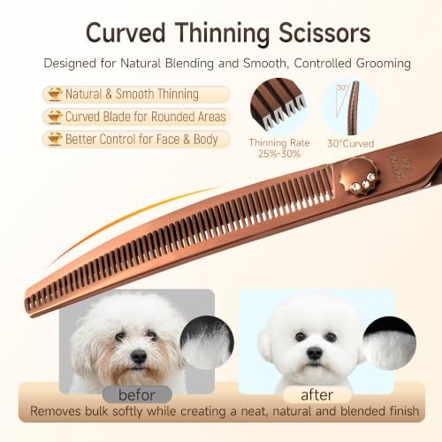 7'' Curved Thinning Dog Grooming Scisscors Matte Bronze - Image 4