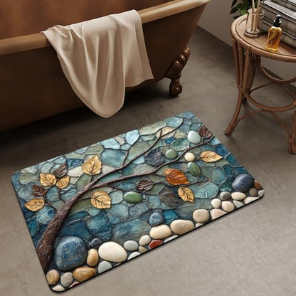 Bath Mat Rug, Mosaic-Stone Tree Non Slip Quick Dry Super Absorbent Thin - Image 3