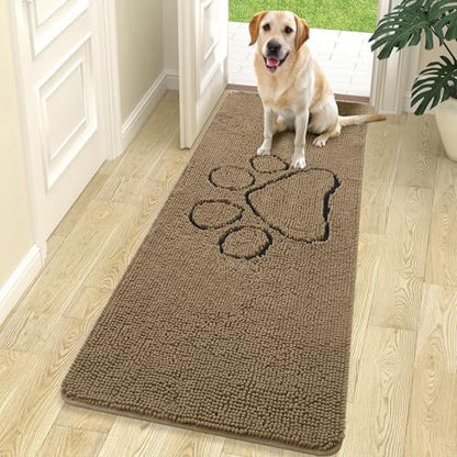 OLANLY Dog Door Mat for Muddy Paws 70x24, Paw Print Design Chenille Mud Mat by OLANLY