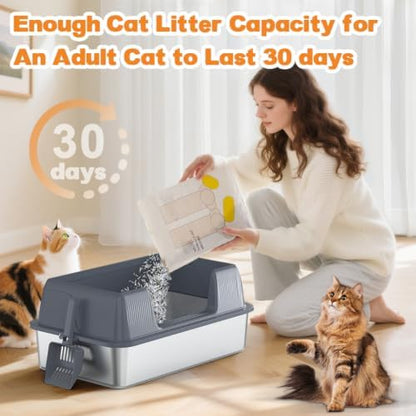 Vivifying XL Stainless Steel Cat Litter Box, High Sided Open Top - Image 3