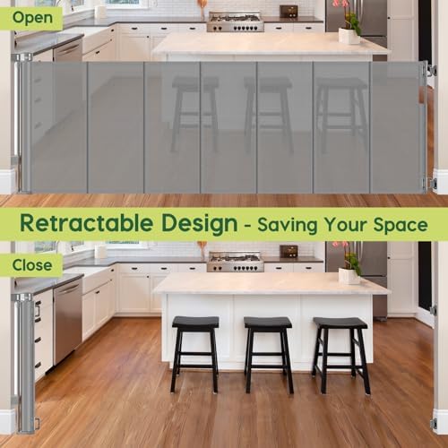 Reinforced 80 Inch Extra Wide Retractable Dog Gate to Prevent Crawling Through - Image 4