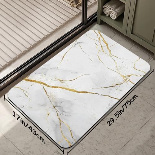Platinum Marble Bathroom Rug 29.5"x17", Quick-Drying Super Absorbent Diatomite - Image 2