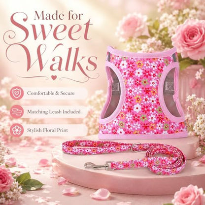 Step in Dog Harness Leash Set- All Weather Reflective No-Pull Floral Pattern - Image 5
