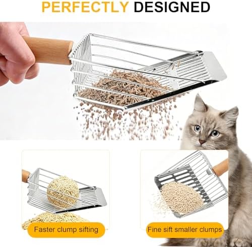 Cat Litter Scoop with Holder, Heavy Duty Stainless Steel Kitty Scooper - Image 4
