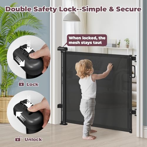 76" Retractable Baby Gates Extra Wide, Mesh Long Dog Gate - Image 4