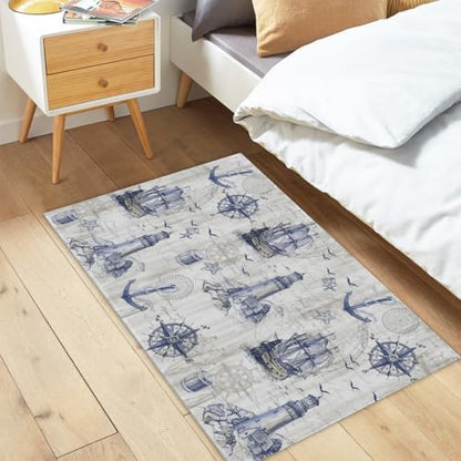 Giwawa Nautical Anchor Bath Rug Sailboat Lighthouse Soft Doormat Non Slip - Image 2