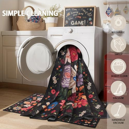 Black Brown Floral Large Area Rug 10x14 - Image 5