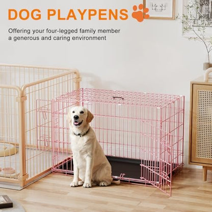 FDW | 36" Foldable Metal Dog Crate | Pink | Cage - Image 2