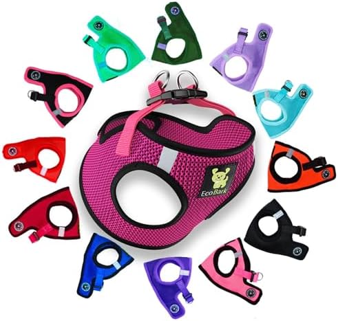 EcoBark Small Dog Harness, No Pull Soft Mesh Step in Vest, Fuchsia Sport by EcoBark