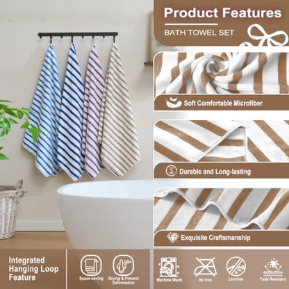 JML Microfiber Bath Towel Sets, 4 Pack, Cabana Stripe Coffee - Image 3