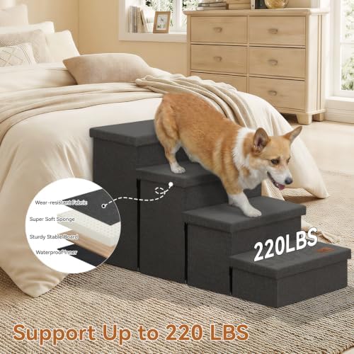 Zerbuger Dog Stairs with Storage, Dark Grey 4 Steps Dog Ramp no Condo - Image 6