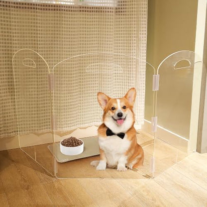 Clear Acrylic Dog Gate, 3-Panel Freestanding Pet Fence by Unknown