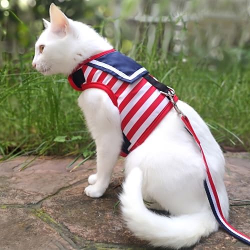 Cat Harness and Leash Set Escape Proof, Sailor Suit Red - Image 2