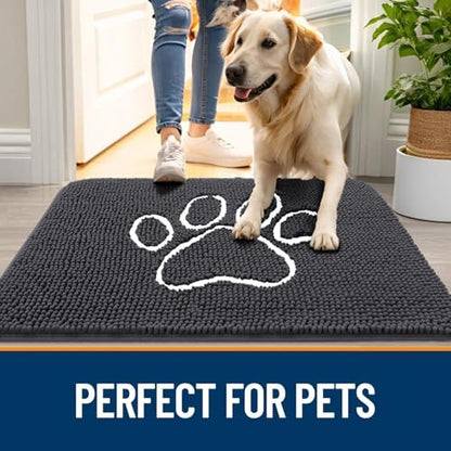 OLANLY Dog Door Mat for Muddy Paws 48x30, Paw Print Design Chenille Mud Mat - Image 6