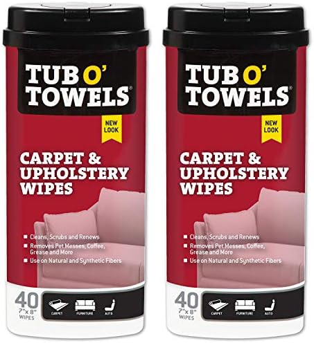 Tub O' Towels Carpet & Upholstery Cleaning Wipes 2 Pack – 7 x 8 Pre-Moistened by TubOTowels