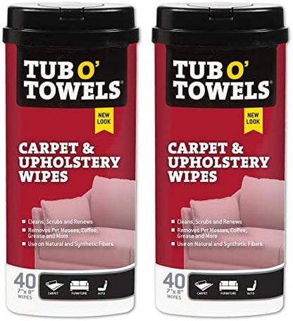 Tub O' Towels Carpet & Upholstery Cleaning Wipes 2 Pack – 7 x 8 Pre-Moistened by TubOTowels