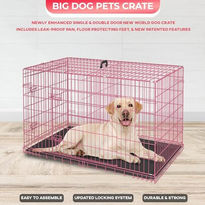 FDW | 42" Foldable Metal Dog Crate | Pink | Cage - Image 3