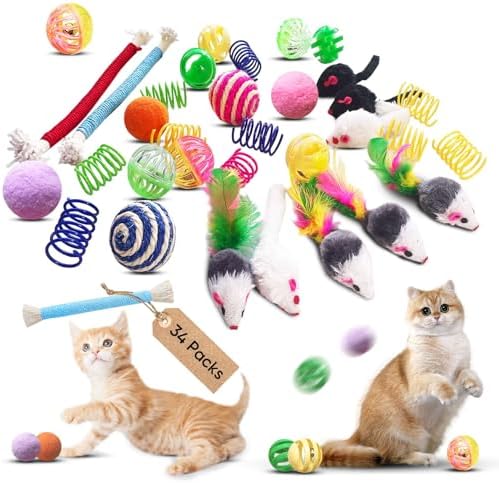 Cat Toys for Indoor Cats, 34 Pack Interactive Cat Toy Set for Kitten by YULOYI