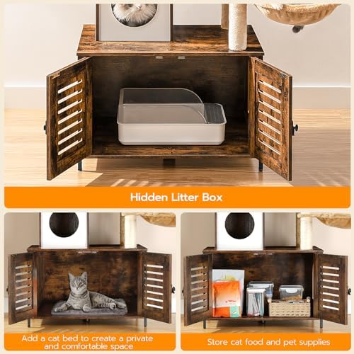 HOOBRO Cat Tree with Litter Box Enclosure, Scratching Posts, Litter Box - Image 4