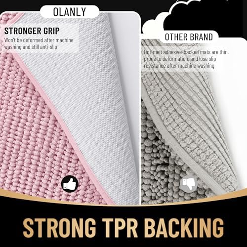 OLANLY Thick Chenille Absorbent Bathroom Rugs Mat 34x21, Dusty Rose - Image 5
