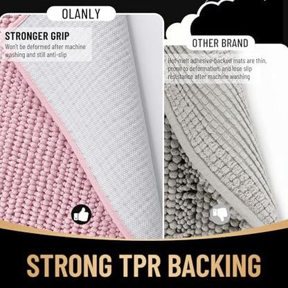 OLANLY Thick Chenille Large Bathroom Rugs Mats 70x46, Dusty Rose - Image 5