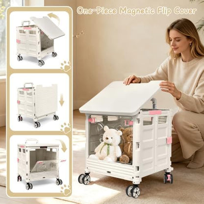 2-in-1 Foldable Shopping Cart & Rolling Pet Carrier, 55L Collapsible Utility - Image 5