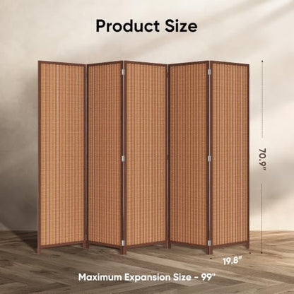 JOSTYLE 5 Panel Folding Privacy Screen 6ft Bamboo Freestanding Room Divider - Image 2