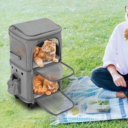 2-Tier Rolling Pet Carrier for Cats & Dogs, Removable Divider, Telescopic Handle - Image 6