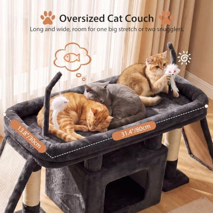 Heybly Cat Tree Extra-Long & Stable 2 Adjustable Scratch Boards HCT210SG - Image 2