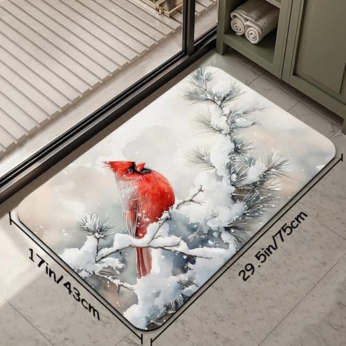 Cardinal Bird Bathroom Rug 29.5"x17", Winter Flowers Quick-Drying Super - Image 2