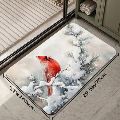 Cardinal Bird Bathroom Rug 29.5"x17", Winter Flowers Quick-Drying Super - Image 2