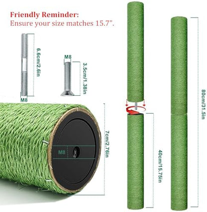 2PCS Cactus Cat Tree Replacement Posts, 15.7in M8 Sisal Scratching Pole - Image 2