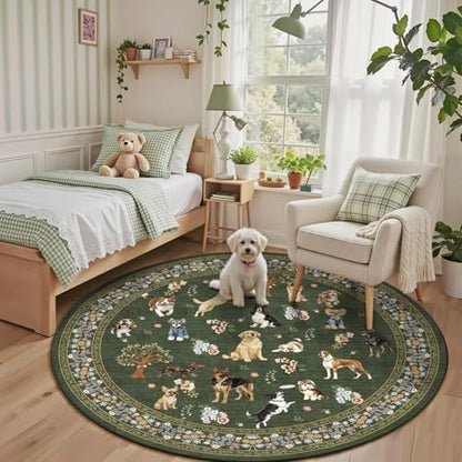 4Ft Round Dogs Area Rug for Living Room Bedroom - Image 3