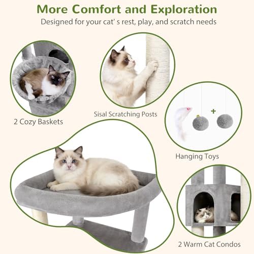 Globlazer C64 Heavy Duty Corner Cat Tree, 64in Large Cat Tower, Light Grey - Image 4