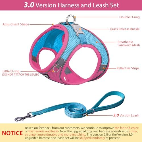 AIITLE Dog Harness and Leash Set, Step-in Puppy Pet Vest, Hot Pink M - Image 3