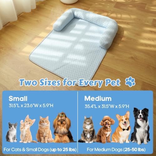 Cooling Pet Bed Mats with Neck & Head Support, 31.5 x 23.62 inch Blue - Image 5