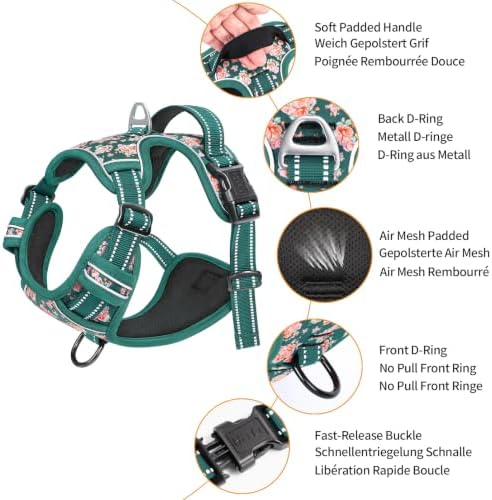 HEELE Dog Harness, Reflective, No Pull No Choke, Flower Grass Green - Image 2