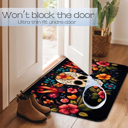 Skull Flowers Bathroom Mat, Non-Slip Rubber Backing Thin Low-Profile Bath Rug - Image 7