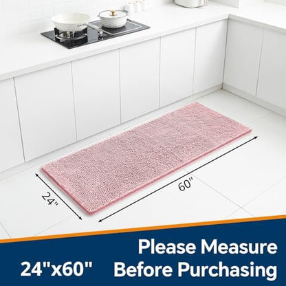 Chenille Bathroom Runner Rug 24"x60" Blush, Plush Bath Mat - Image 2