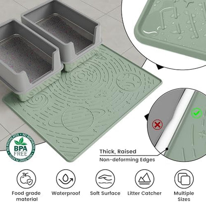 OHMO Large Cat Litter Mat 31.5x23.6" High Raised Edge Silicone, Sage Green - Image 4