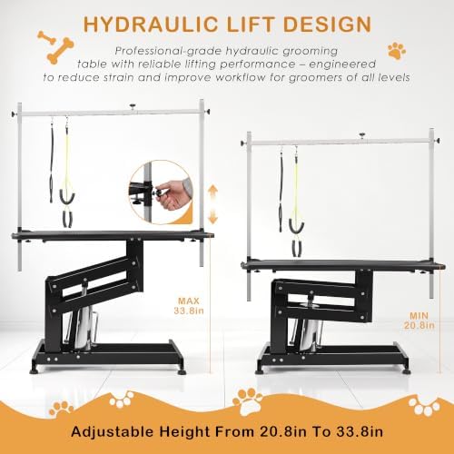 43.3 Hydraulic Pet Grooming Table w/Height Adjustment&Loops - Image 2