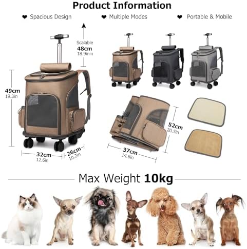 PETCUTE Wheeled Pet Carrier Backpack, Foldable 2-in-1 Pet Stroller, Travel - Image 3