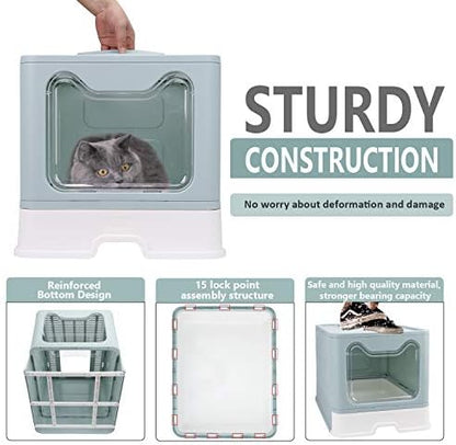 Foldable Cat Litter Box with Lid, Enclosed Potty, Large Top Entry - Image 5