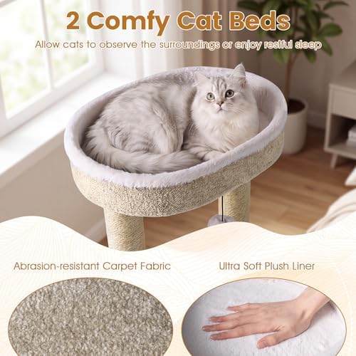 PETSITE 36-inch Modern Cat Tree, 2 Comfy Cat Beds, Interactive Hanging Ball - Image 5