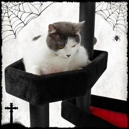 KAMABOKO Gothic Cat Tree with Coffin Bed, 46.9” Black Cat Tower - Image 6
